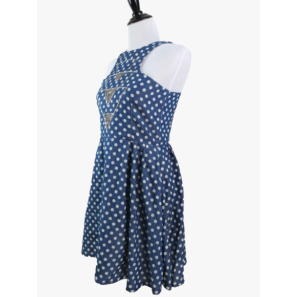 Fairground Size L Polka Dot Fit & Flare Dress Geometric Sequin Blue - Picture 1 of 10